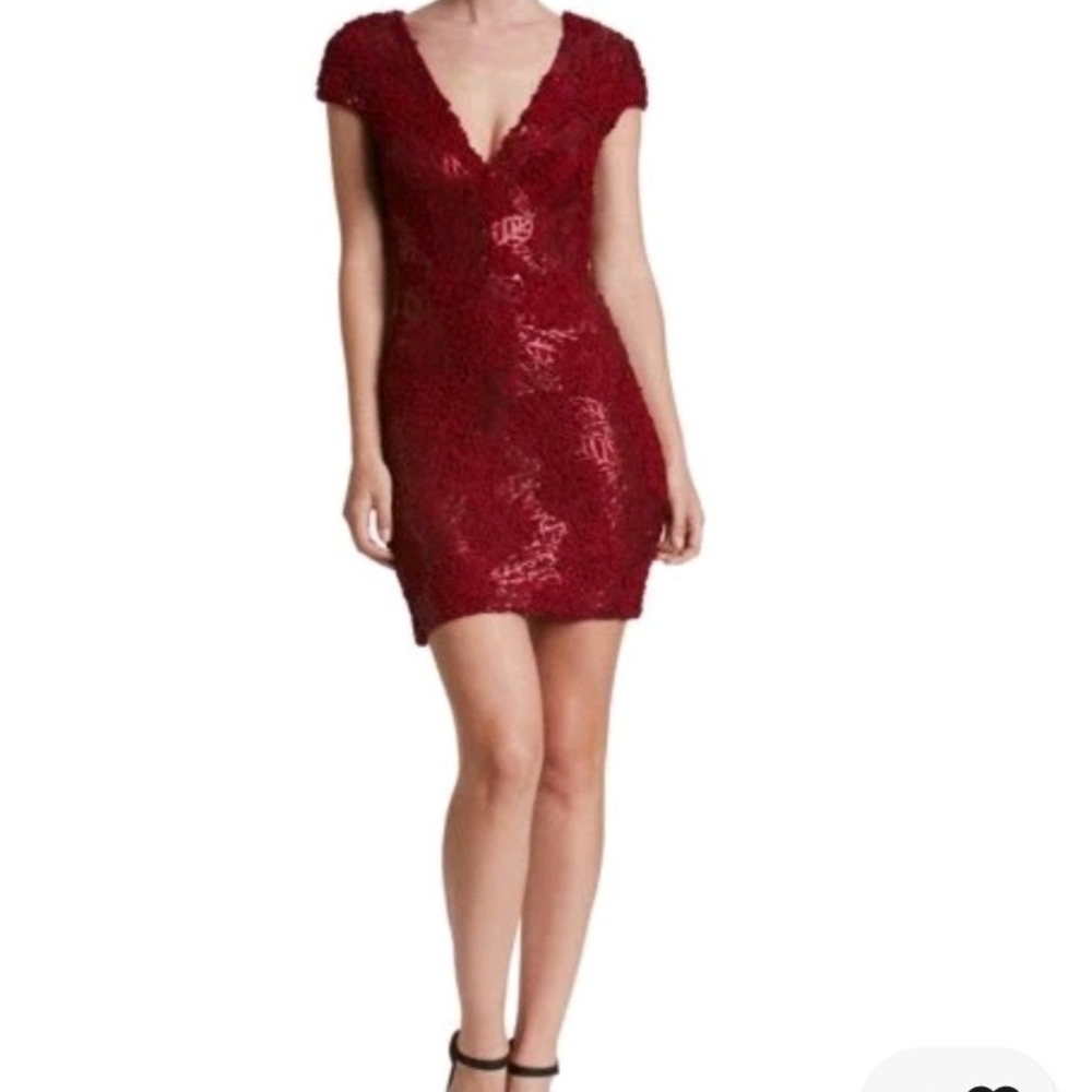 Dress The Population Zoe Burgundy Sequin Embellished Mesh Bodycon Dress XS Wine